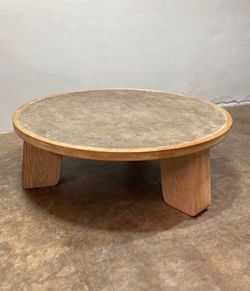 Custom Brutalist Concrete and Oak Coffee Table