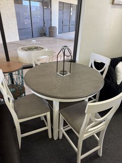 Round dining set with table, 4 chairs (counter height)