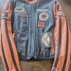 Harley Davidson Women WHIRLWIND Leather Jacket X-Small Racing Orange