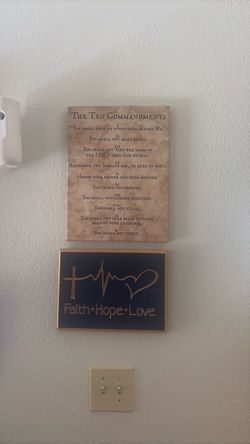 Ten Commandments and Faith Hope Love Wall Plaques