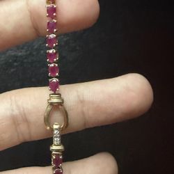 6 Inch 10k Gold And Real Ruby Bracelet