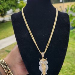 Cuban Chain De Mujer Con Dije 14k