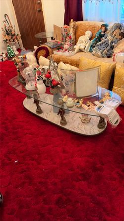 Glass and Marble Coffee Table with Figurine Legs
