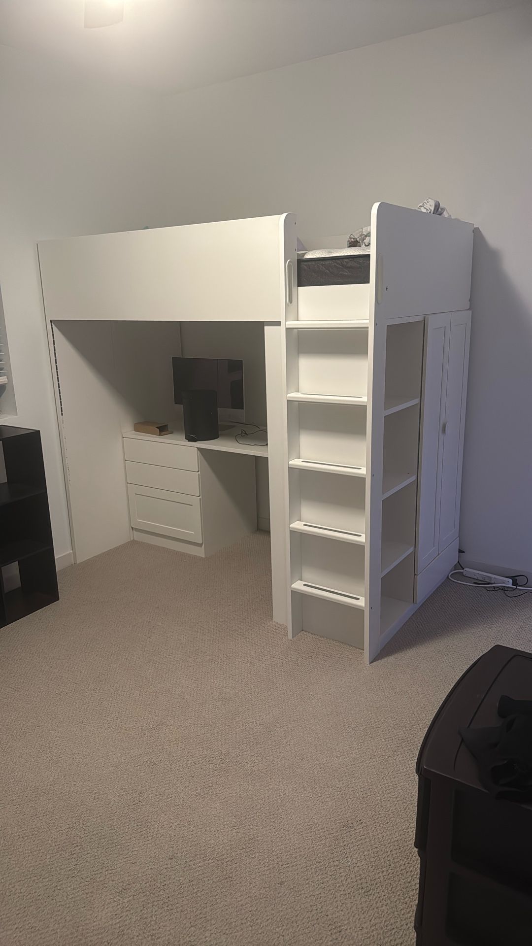 SMÅSTAD Loft bed, white white/with desk with 4 drawers, Twin
