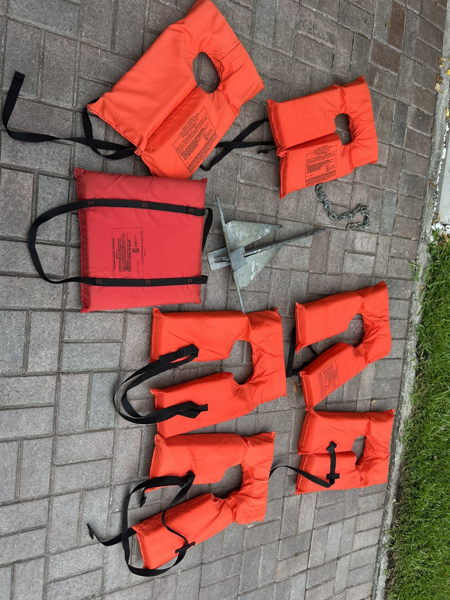 Life vests and boat anchor