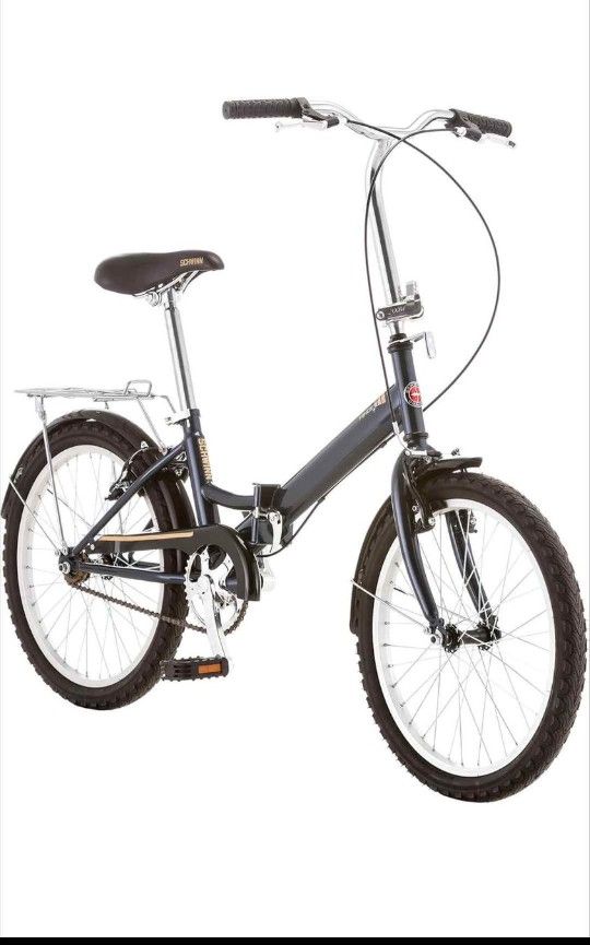 Schwinn Hinge Adult Folding Bike, 20-inch Wheels, Rear Carry Rack, Carrying Bag, Multiple Colors