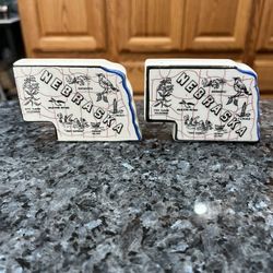 Ceramic Nebraska State Pair of Salt And Pepper Shakers.  Preowned.  