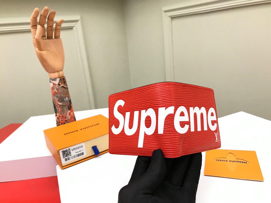 L.V x Supreme Wallet In Red