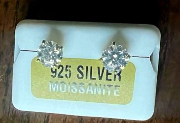925 Sterling Yellow Sliver and Moissanite Earrings (Passes Diamond Tester)