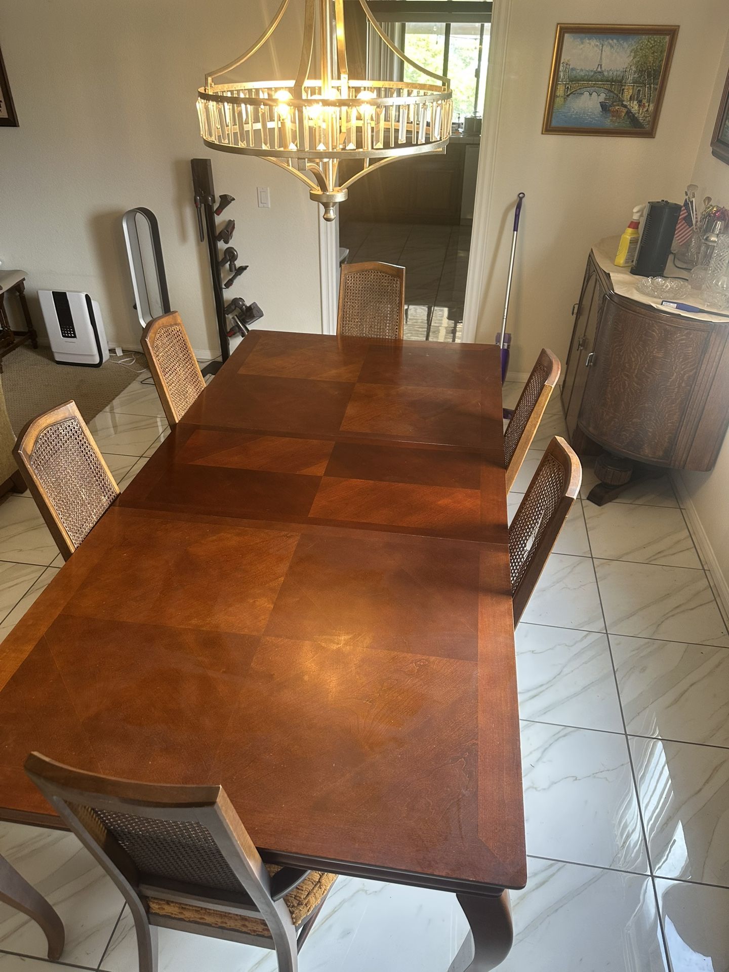 Wood Dining Table With Vintage Chairs