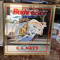 Budweiser Salutes U.S. Navy Vintage Framed Bar Mirror
