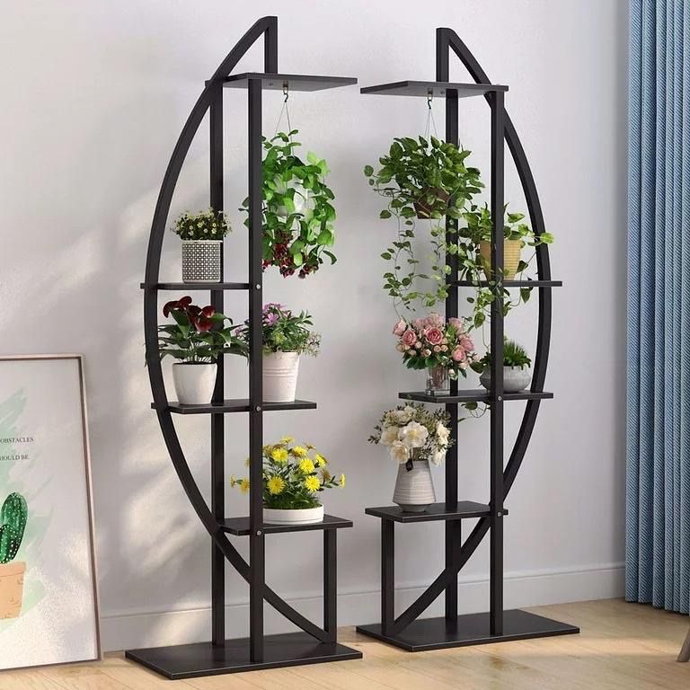 5-Tier Black Wood Plant Stand for Indoor Outdoor, Tall  New 5-Tier Black Wood Plant Stand