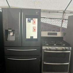 Refrijerador Samsung 4 Puertas De Pantalla Y Estufa General Electric Doble Horno 