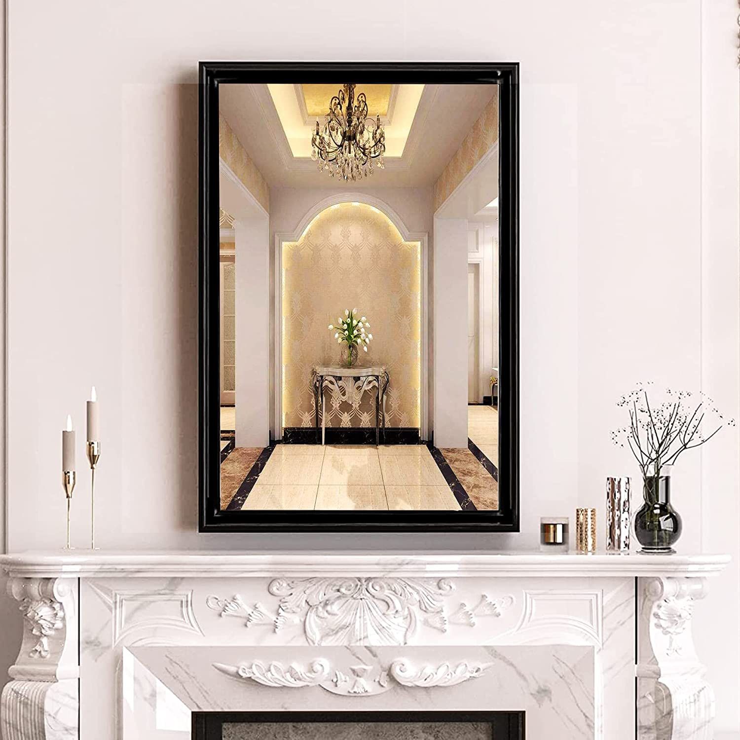 24x36 Inch Black Bathroom Mirrors for Wall, Metal Framed Wall Mirrors with Non-Rusting Aluminum Alloy Metal Frame,Tempered Glass, Rectangle Wall Mount