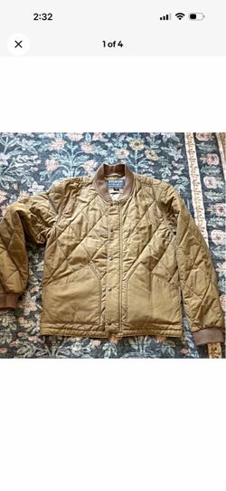 Filson Men's Brown Quilted Snap Front Jacket w/ Pockets Band Collar L