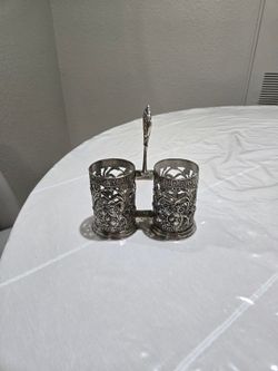 Silver Double Glass Holder with Ornate Filigree