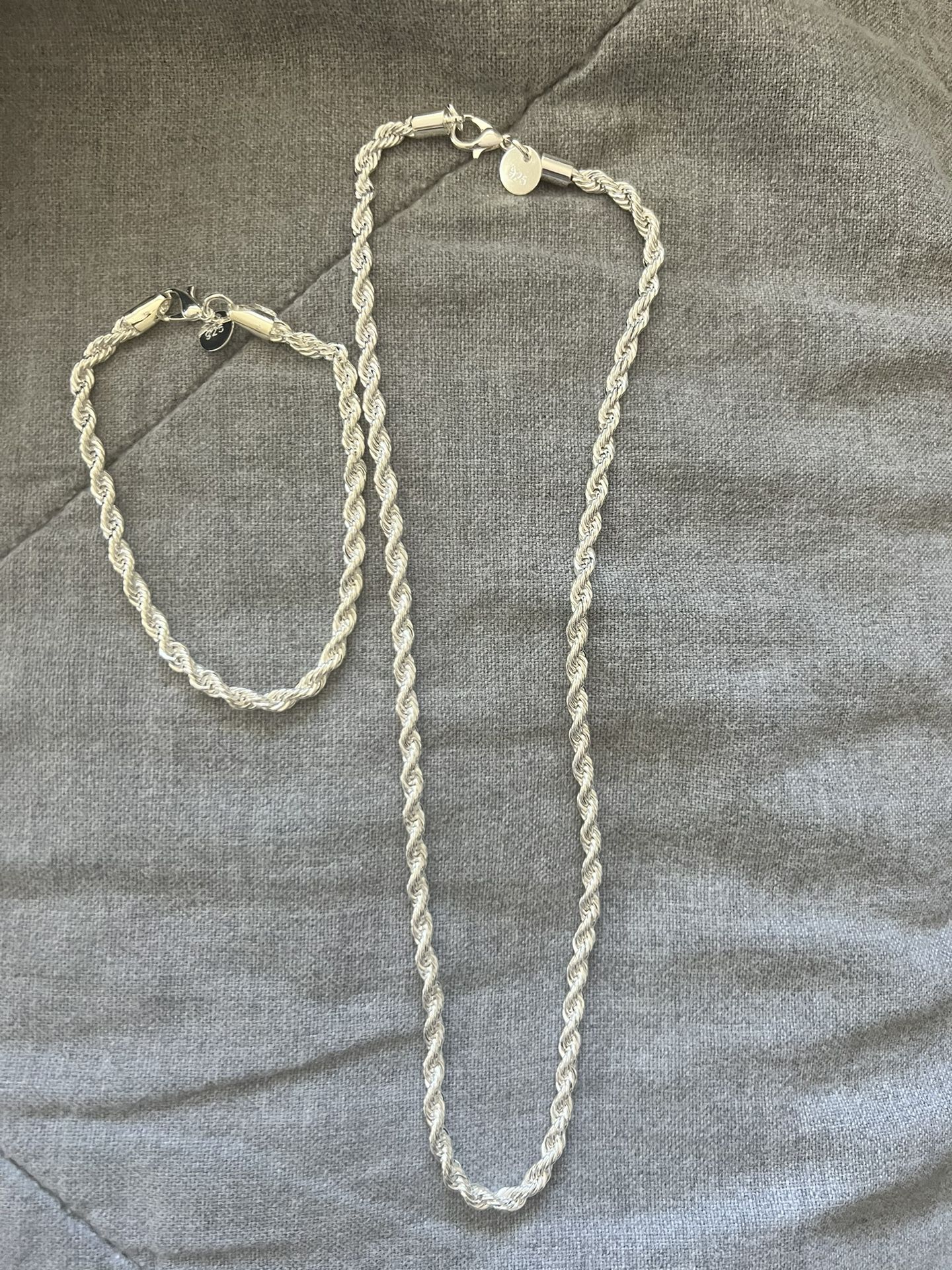  925 rope necklace bracelets  jewelry Set
