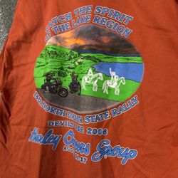 Vintage 2006 HOG North Dakota State Rally Tee Mens L Orange