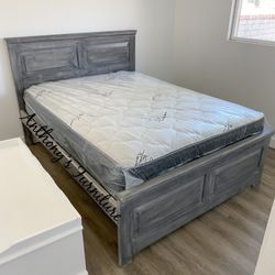 Solid Wood Queen Bed & Bamboo Mattress 