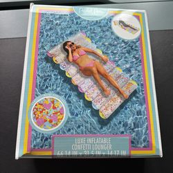 Pool Raft Packed Party Luxe Inflatable Confetti Lounger New In Box Inflatable Pool Raft Ages 14+