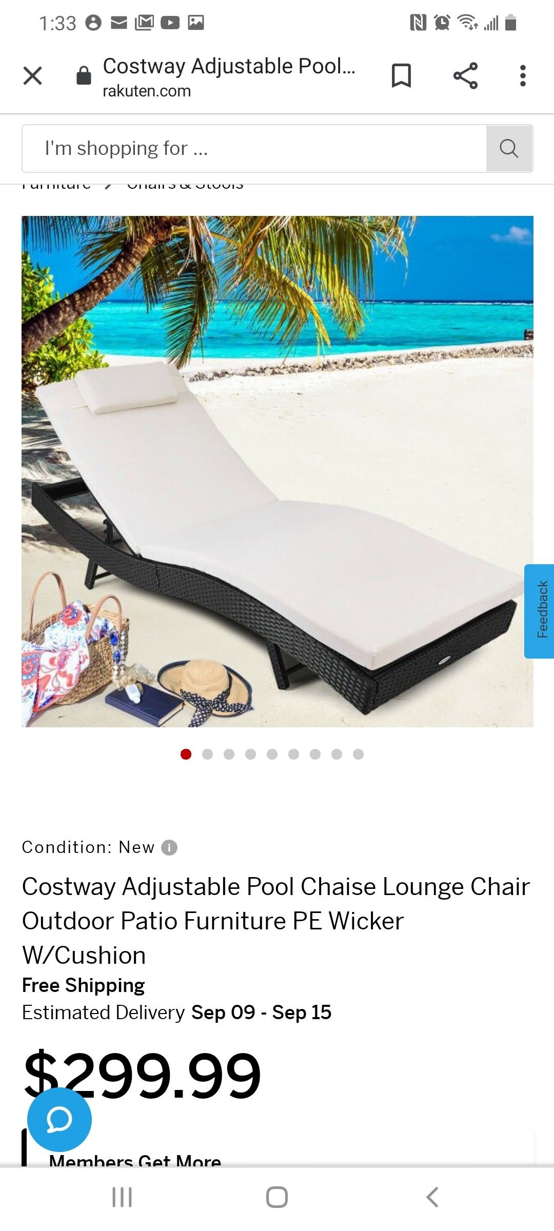 Costway Adjustable Pool Chaise Lounge Chair Outdoor Patio Furniture PE Wicker W/Cushion