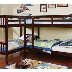 Brand New Espresso Twin Size Quadruple Bunk Bed 