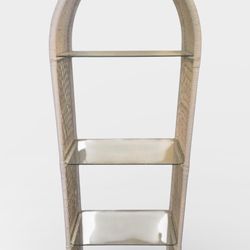 White Wicker & Glass Arched Top Shelving Unit - 20x12x64 