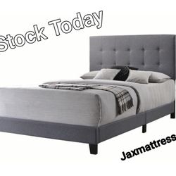 New Gray Upholstered Bed Frame 