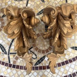 Pair Gold Decorative Wall Brackets / Corbels – Acanthus Leaf Candle Sconce Decor