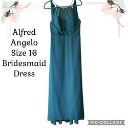 Alfred Angelo Dark Teal Halter Bridesmaid or Prom Dress - Sweetheart Illusion Neckline, Size 16