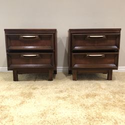 Vintage Mid Century Modern Walnut Nightstands By Bassett