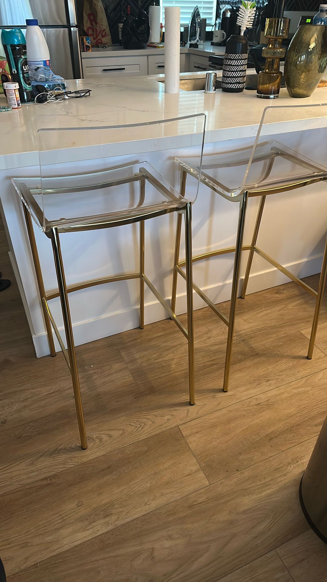 Sleek Modern Acrylic & Gold Bar Stools