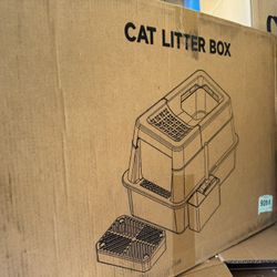  Large Stainless Steel Cat Litter Box with Lid High Wall Sides Enclosure
