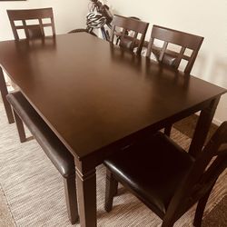 Dining Table Set! Excellent Condition!! Never Used! Solid Wood Dining Table, Chairs, and Bench! 