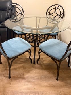 Round Glass Top Dining Table with 4 Chairs