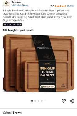 Socisen 3 PC Bamboo Cutting Board Set With Non-Slip Feet