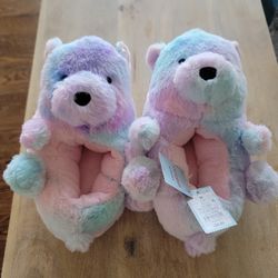 Cat & Jack Girls Bears Print Loafer Slippers  Purple Multi Size M(2-3)