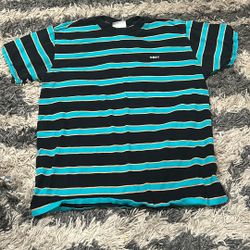 Obey Black and Turquoise Stripe Shirt, Size S