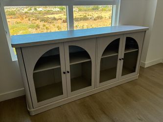 Brand new Gray Wood Sideboard with Arched Glass Doors