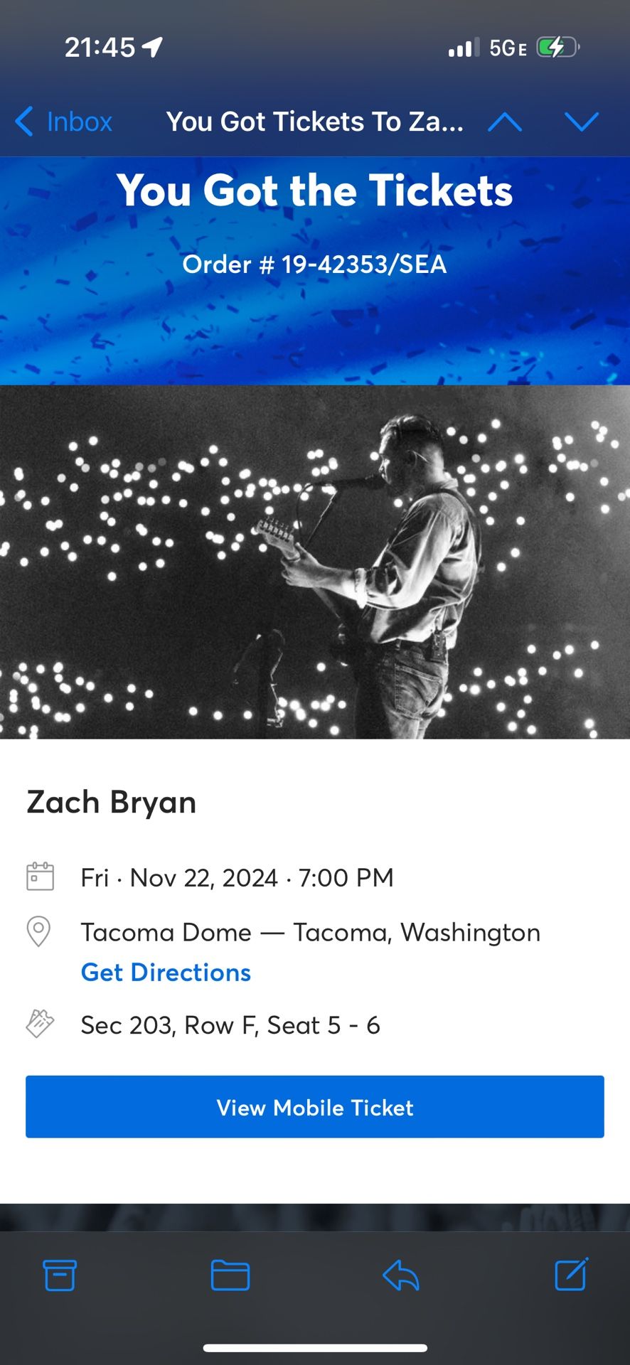 Zach Bryan Tickets- Two Tickets Tacoma Dome