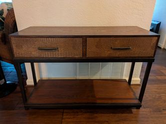 Wood Metal Entryway Console Table with Bronze Faux Leather Snakeskin Drawers