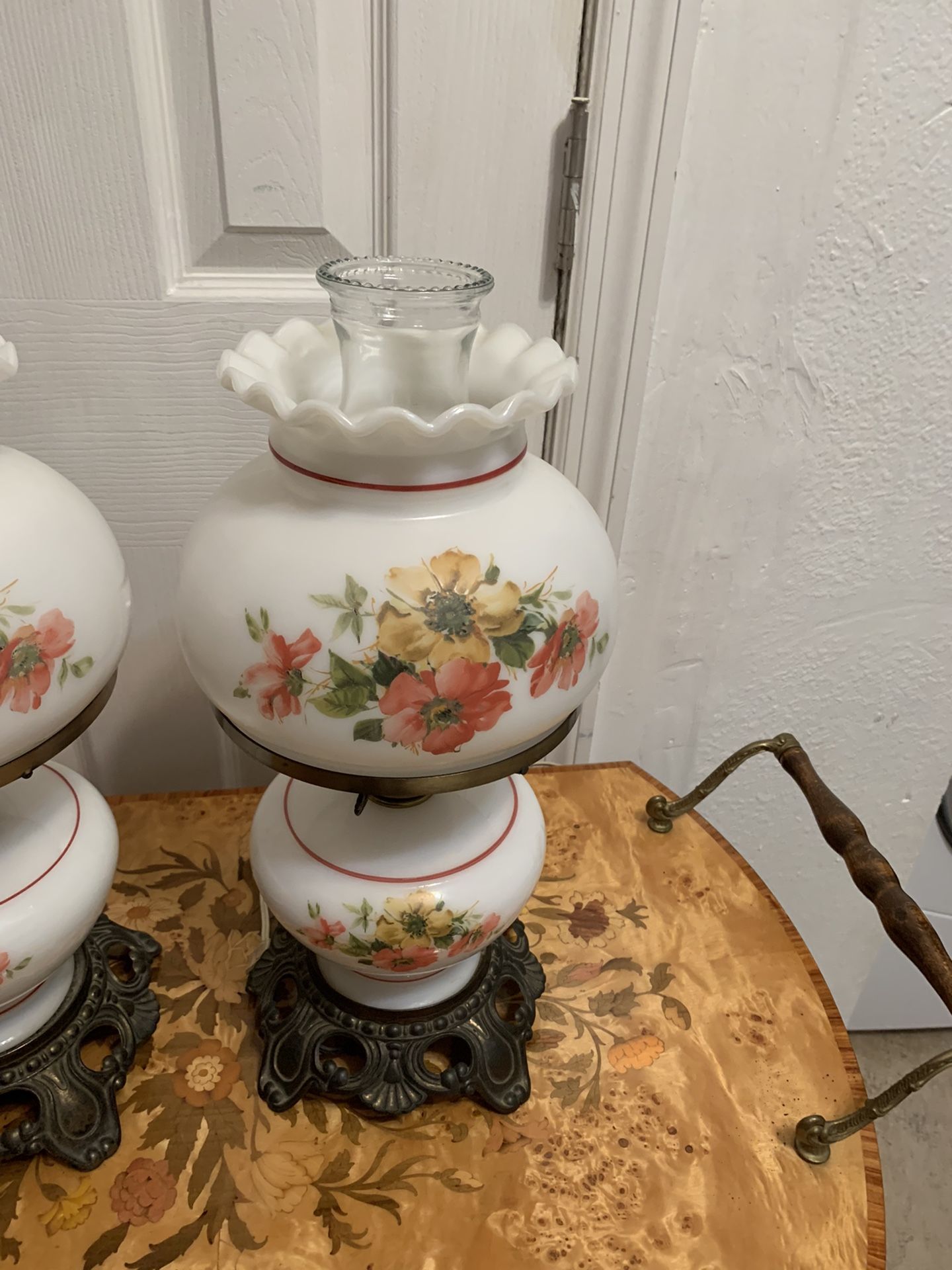 Vintage Set Of 2 Hurricane Lamp Roses Design With 3 Way Electric Lighting  for Sale in Tampa, FL - OfferUp