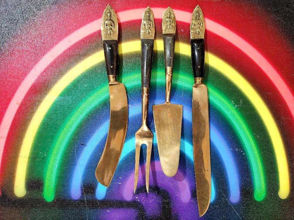 Vintage Brass Rosewood Silverware Flatware SIAM Thailand