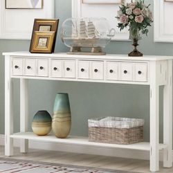 60 in. White Standard Rectangle Wood Console Table with Drawers