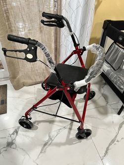 Red 4-Wheel Rollator Walker with Seat