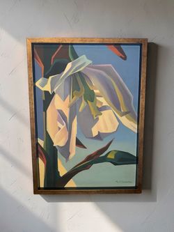 Ed mell desert flower oil on linen board painting
