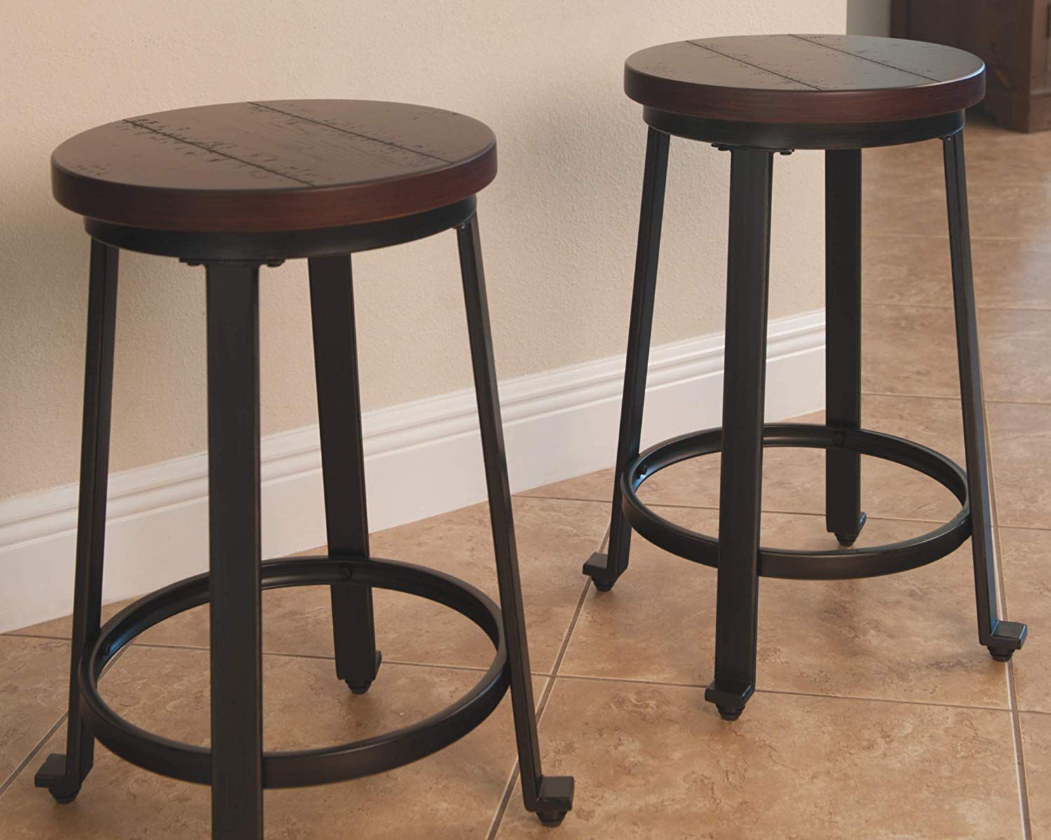 Bar Stool Counter Height Set of 2 Rustic Brown Industrial Small Space Solution SHIPPING ONLY