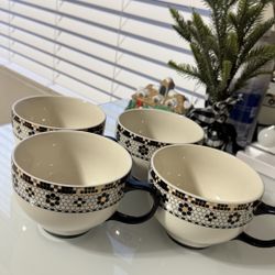 The Bistro Tile Stoneware By Anthropologie Teacups, Set of 4