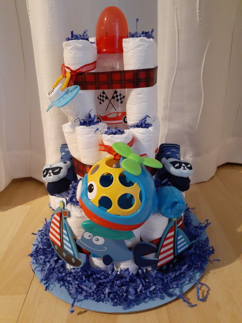 Baby Boy Shower Red/Blue Diaper Cake for mom-to-be