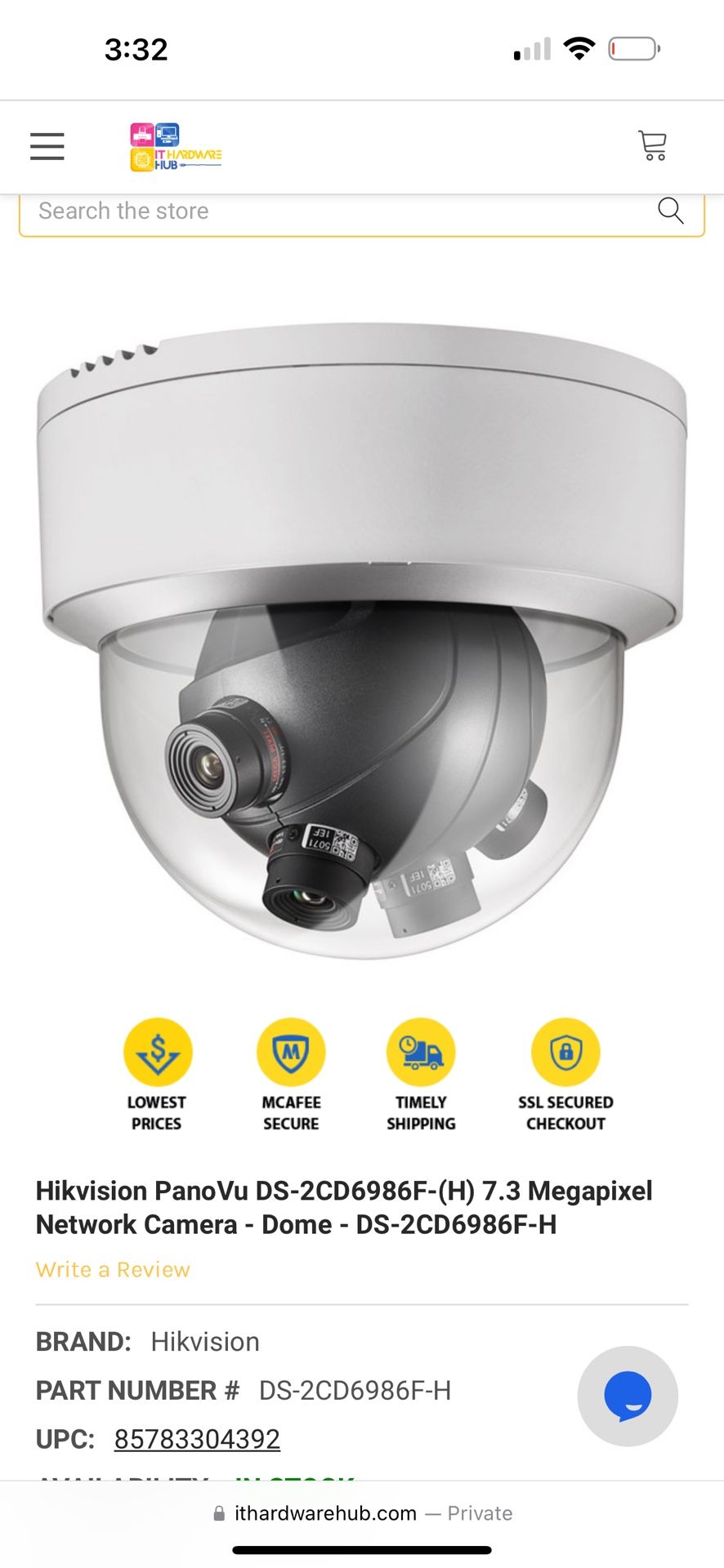 Hikvision PanoVu DS-2CD6986F-(H) 7.3 Megapixel Network Camera - Dome - DS-2CD6986F-H PTZ
